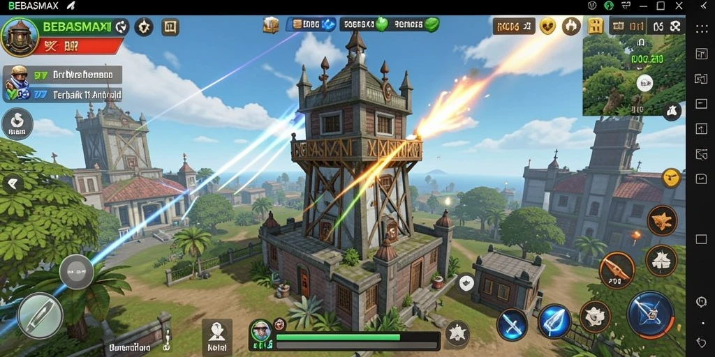 Tampilan gameplay BEBASMAX dalam pertahanan menara yang seru dan strategis.