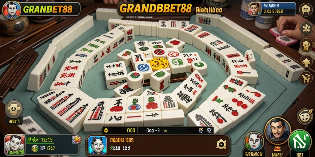 Screenshot utama GRANDBET88 menampilkan serunya gameplay Mahjong.