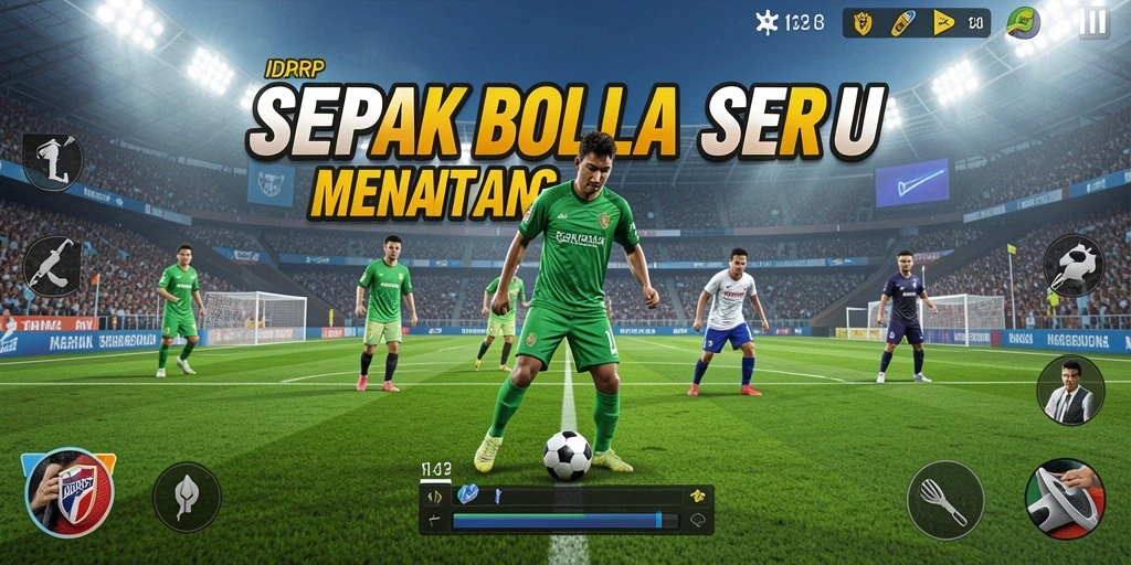 Screenshot IDRRP menampilkan aksi seru pertandingan sepak bola.